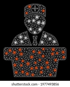Glossy mesh medical official lecture with glow effect. Abstract illuminated model of medical official lecture icon. Shiny wire frame polygonal network medical official lecture.