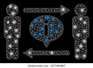 Glossy mesh men information exchange with sparkle effect. Abstract illuminated model of men information exchange icon. Shiny wire frame polygonal mesh men information exchange.