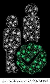 Glossy mesh men only with sparkle effect. Abstract illuminated model of men only icon. Shiny wire frame triangular mesh men only. Vector abstraction on a black background.