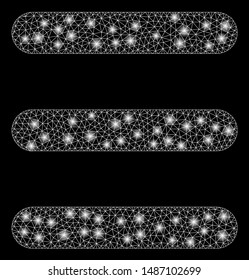 Glossy mesh menu items with glare effect. Abstract illuminated model of menu items icon. Shiny wire carcass triangular mesh menu items. Vector abstraction on a black background.