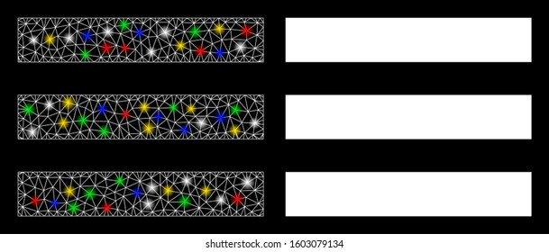 Glossy mesh menu items icon with sparkle effect. Abstract illuminated model of menu items. Shiny wire carcass polygonal mesh menu items icon. Vector abstraction on a black background.