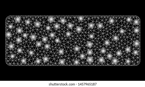 Glossy mesh minus with lightspot effect. Abstract illuminated model of minus icon. Shiny wire frame polygonal mesh minus. Vector abstraction on a black background.