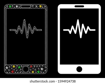 Glossy mesh mobile signal graph icon with lightspot effect. Abstract illuminated model of mobile signal graph. Shiny wire carcass polygonal mesh mobile signal graph icon.