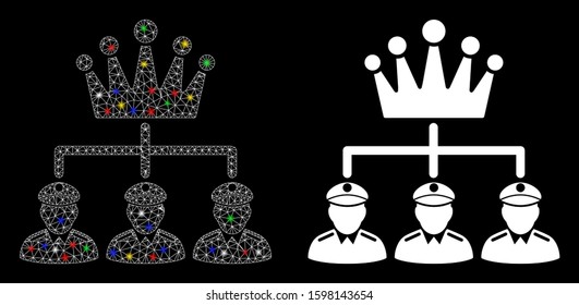 Glossy mesh monarchy structure icon with glow effect. Abstract illuminated model of monarchy structure. Shiny wire carcass triangular mesh monarchy structure icon.