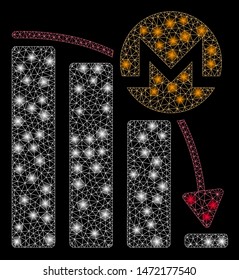 Glossy mesh Monero epic fail chart with glitter effect. Abstract illuminated model of Monero epic fail chart icon. Shiny wire carcass polygonal mesh Monero epic fail chart.
