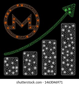 Glossy mesh Monero growing graph with glow effect. Abstract illuminated model of Monero growing graph icon. Shiny wire frame polygonal mesh Monero growing graph.