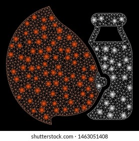 Glossy mesh mother milk with sparkle effect. Abstract illuminated model of mother milk icon. Shiny wire carcass polygonal mesh mother milk. Vector abstraction on a black background.