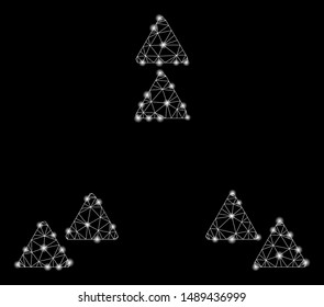 Glossy mesh move out triangles with sparkle effect. Abstract illuminated model of move out triangles icon. Shiny wire frame triangular mesh move out triangles.