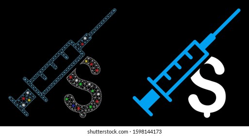 Glossy mesh narcotic business icon with sparkle effect. Abstract illuminated model of narcotic business. Shiny wire frame polygonal mesh narcotic business icon.