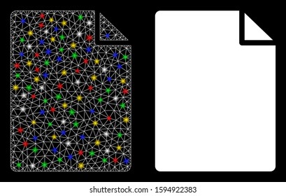Glossy mesh new file icon with glow effect. Abstract illuminated model of new file. Shiny wire carcass polygonal network new file icon. Vector abstraction on a black background.