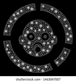 Glossy mesh newborn diagram with glow effect. Abstract illuminated model of newborn diagram icon. Shiny wire frame triangular mesh newborn diagram. Vector abstraction on a black background.