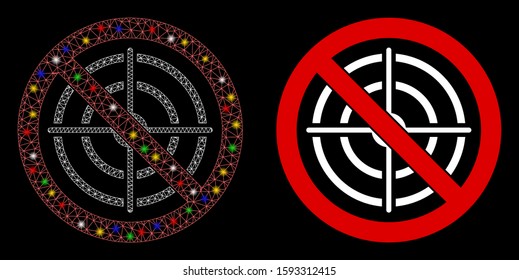 Glossy mesh no aim icon with glow effect. Abstract illuminated model of no aim. Shiny wire frame triangular mesh no aim icon. Vector abstraction on a black background.