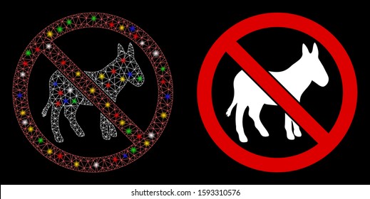 Glossy mesh no donkey icon with sparkle effect. Abstract illuminated model of no donkey. Shiny wire frame triangular mesh no donkey icon. Vector abstraction on a black background.