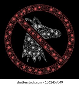 Glossy mesh no fox with sparkle effect. Abstract illuminated model of no fox icon. Shiny wire carcass polygonal mesh no fox. Vector abstraction on a black background.