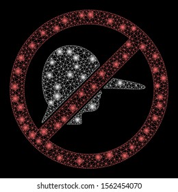 Glossy mesh no lier with glow effect. Abstract illuminated model of no lier icon. Shiny wire frame triangular mesh no lier. Vector abstraction on a black background.