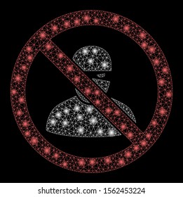 Glossy mesh no ninja with lightspot effect. Abstract illuminated model of no ninja icon. Shiny wire frame polygonal mesh no ninja. Vector abstraction on a black background.