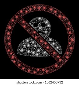 Glossy mesh no sad user with glitter effect. Abstract illuminated model of no sad user icon. Shiny wire carcass triangular network no sad user. Vector abstraction on a black background.