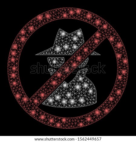 Glossy mesh no spy with glow effect. Abstract illuminated model of no spy icon. Shiny wire frame polygonal network no spy. Vector abstraction on a black background. Foto stock © 
