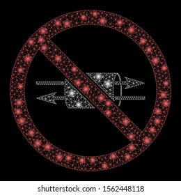 Glossy mesh no VPN with glare effect. Abstract illuminated model of no VPN icon. Shiny wire carcass triangular mesh no VPN. Vector abstraction on a black background.