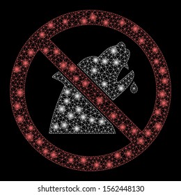 Glossy mesh no werewolf with glow effect. Abstract illuminated model of no werewolf icon. Shiny wire frame polygonal mesh no werewolf. Vector abstraction on a black background.