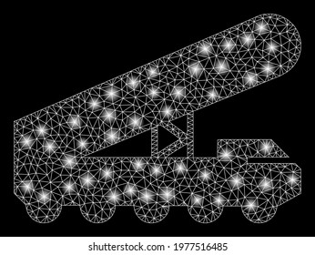 Glossy mesh nuclear rocket launcher with glitter effect. Abstract illuminated model of nuclear rocket launcher icon. Shiny wire frame polygonal mesh nuclear rocket launcher.