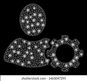 Glossy mesh options with sparkle effect. Abstract illuminated model of options icon. Shiny wire frame polygonal mesh options. Vector abstraction on a black background.