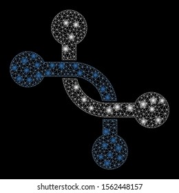 Glossy mesh overpass connection with glow effect. Abstract illuminated model of overpass connection icon. Shiny wire frame triangular mesh overpass connection.