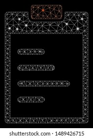 Glossy mesh pad text with glow effect. Abstract illuminated model of pad text icon. Shiny wire carcass triangular mesh pad text. Vector abstraction on a black background.