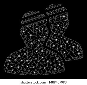 Glossy mesh patients with glitter effect. Abstract illuminated model of patients icon. Shiny wire frame polygonal mesh patients. Vector abstraction on a black background.