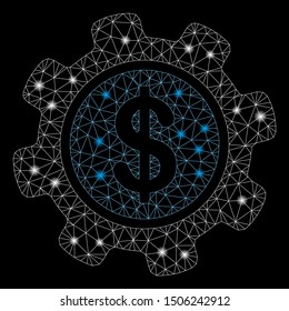 Glossy mesh payment options gear with lightspot effect. Abstract illuminated model of payment options gear icon. Shiny wire carcass triangular network payment options gear.
