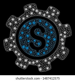 Glossy mesh payment options with glitter effect. Abstract illuminated model of payment options icon. Shiny wire carcass polygonal network payment options. Vector abstraction on a black background.