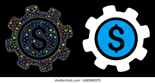Glossy mesh payment options icon with sparkle effect. Abstract illuminated model of payment options. Shiny wire carcass polygonal mesh payment options icon. Vector abstraction on a black background.