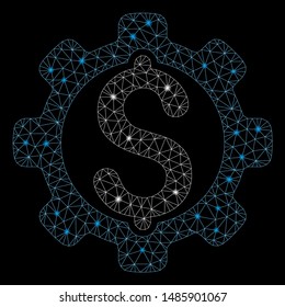 Glossy mesh payment options with lightspot effect. Abstract illuminated model of payment options icon. Shiny wire carcass polygonal mesh payment options. Vector abstraction on a black background.