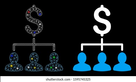 Glossy mesh payment relations icon with glare effect. Abstract illuminated model of payment relations. Shiny wire carcass polygonal mesh payment relations icon.