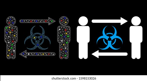 Glossy mesh persons infection exchange icon with lightspot effect. Abstract illuminated model of persons infection exchange. Shiny wire carcass polygonal mesh persons infection exchange icon.