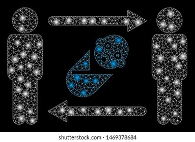Glossy mesh persons newborn exchange with glow effect. Abstract illuminated model of persons newborn exchange icon. Shiny wire frame triangular mesh persons newborn exchange.