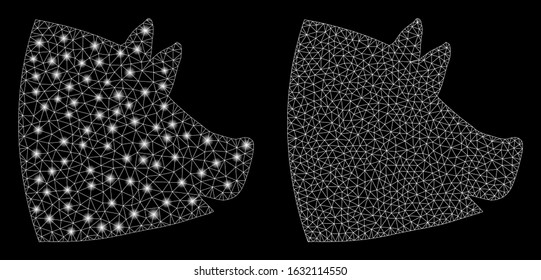 Glossy mesh pig head with glitter effect. Abstract illuminated model of pig head icon. Shiny wire carcass polygonal mesh pig head icon. Vector abstraction on a black background.