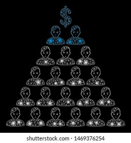 Glossy mesh Ponzi pyramid scheme with glare effect. Abstract illuminated model of Ponzi pyramid scheme icon. Shiny wire carcass polygonal mesh Ponzi pyramid scheme.