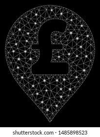Glossy mesh Pound Sterling marker with glare effect. Abstract illuminated model of Pound Sterling marker icon. Shiny wire frame polygonal mesh Pound Sterling marker.