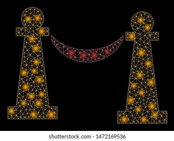 Glossy mesh private party stanchions with sparkle effect. Abstract illuminated model of private party stanchions icon. Shiny wire frame polygonal mesh private party stanchions.