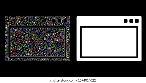 Glossy mesh program application icon with sparkle effect. Abstract illuminated model of program application. Shiny wire frame triangular mesh program application icon.