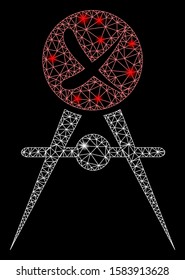 Glossy mesh quality control failed with lightspot effect. Abstract illuminated model of quality control failed icon. Shiny wire carcass polygonal network quality control failed.