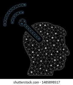 Glossy mesh radio neural interface with glitter effect. Abstract illuminated model of radio neural interface icon. Shiny wire frame polygonal mesh radio neural interface.