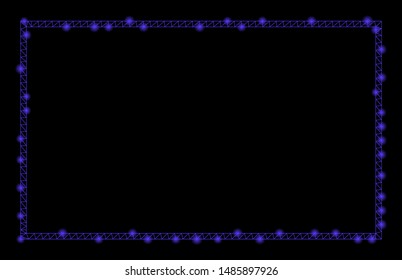 Glossy mesh rectangle frame with lightspot effect. Abstract illuminated model of rectangle frame icon. Shiny wire carcass polygonal mesh rectangle frame. Vector abstraction on a black background.