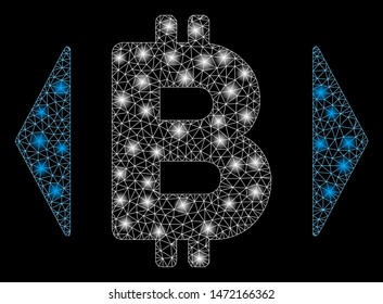 Glossy mesh regulate Bitcoin price with glow effect. Abstract illuminated model of regulate Bitcoin price icon. Shiny wire frame polygonal mesh regulate Bitcoin price.