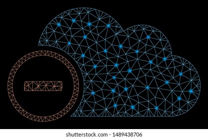 Glossy mesh remove with sparkle effect. Abstract illuminated model of remove icon. Shiny wire frame triangular mesh remove. Vector abstraction on a black background.