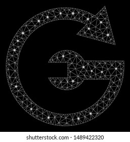Glossy mesh repeat service with glare effect. Abstract illuminated model of repeat service icon. Shiny wire frame polygonal mesh repeat service. Vector abstraction on a black background.