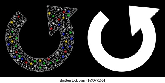 Glossy mesh rotate CCW icon with lightspot effect. Abstract illuminated model of rotate CCW. Shiny wire frame polygonal mesh rotate CCW icon. Vector abstraction on a black background.