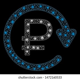 Glossy mesh rouble recurring payment with glow effect. Abstract illuminated model of rouble recurring payment icon. Shiny wire frame polygonal mesh rouble recurring payment.