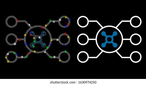 Glossy mesh roulette circuit icon with glow effect. Abstract illuminated model of roulette circuit. Shiny wire frame polygonal mesh roulette circuit icon. Vector abstraction on a black background.